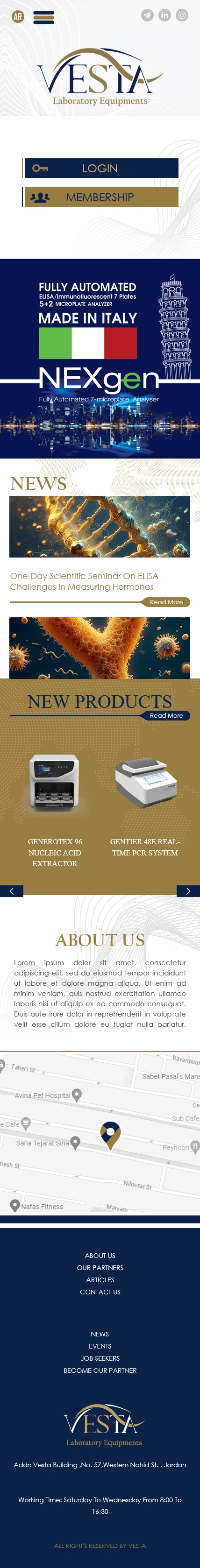 Vesta Laboratory Equipment Website Design